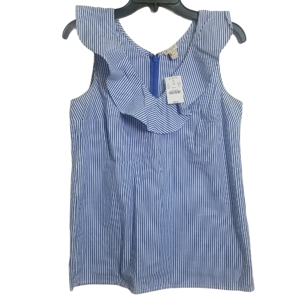 J. Crew Blue & White Stripe V Neck Ruffle Blouse 0
